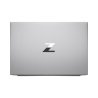 A closed HP ZBook Studio G9 i7 12800H laptop is shown from above, the silver lid featuring a metallic Z logo at its center.