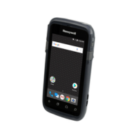 A black Honeywell CT60 Rugged Barcode Scanner Android 4G LTE with a 4.7" touchscreen is shown at an angle against a white background, displaying app icons and a search bar.