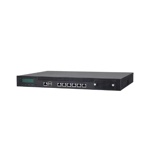 The Lanner FW-7573ASF801 1U Network Security Appliance (certified refurbished) features multiple Ethernet and USB ports, a small LCD display, and control buttons on the front panel, shown against a white background.