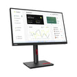 A refurbished Lenovo ThinkVision T23i-30 IPS 23" monitor (1920x1080, VGA/HDMI/DP, no stand) by Lenovo shows a financial dashboard filled with graphs, statistics, and transaction details.