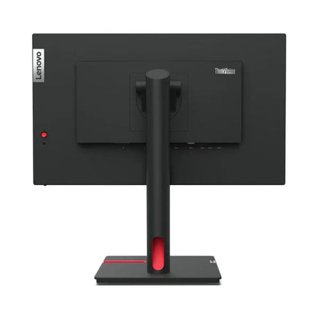 The image shows the back of a Lenovo ThinkVision T23i-30 IPS 23" monitor (1920x1080, 4ms, VGA/HDMI/DP), with visible Lenovo branding. The model shown does not include a stand.