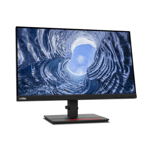 A refurbished Lenovo ThinkVision t24i-20 IPS 23.8 1920x1200 monitor by Lenovo displays an image of an icy tunnel lit from above, shown without a stand against a white background.