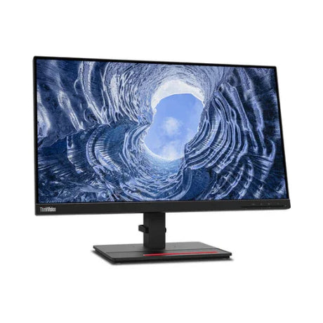 A refurbished Lenovo ThinkVision t24i-20 IPS 23.8 1920x1200 monitor by Lenovo displays an image of an icy tunnel lit from above, shown without a stand against a white background.