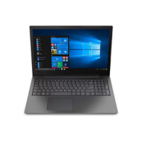 A black Lenovo V130-15IKB i5 7200U 2.5GHz 4GB 250GB SSD 15.6" HD laptop displays Windows 10 Pro, seen open from above on a white background.