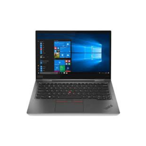 A certified refurbished Lenovo Yoga 510-14ISK 2-in-1 laptop with black keyboard and 14" touchscreen displays Windows 10 Home on its desktop. Shown against a white background, the device comes with 8GB RAM and 128GB storage.
