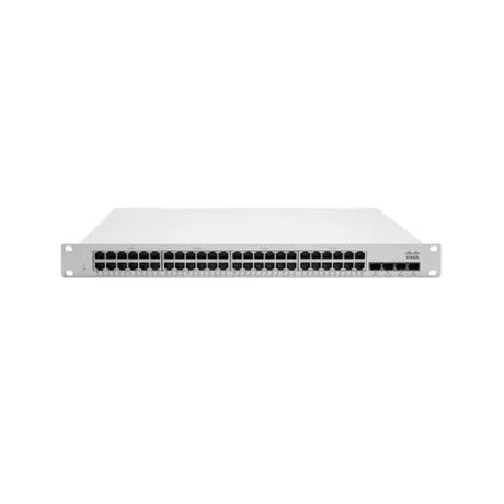 The Cisco Meraki MS250-48LP-HW is a refurbished 48-port Cloud Managed PoE 370W Switch by Cisco, featuring 48 Ethernet ports and a 1-year warranty, all visible on the front panel.