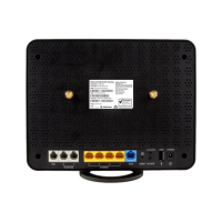 Back view of the Netcomm NL1901ACV Hybrid 4G LTE Gateway AC1600 WiFi VDSL2 showing Ethernet, WAN, USB, power ports, antennas, ventilation holes, and device label—ideal for 4G LTE connectivity.