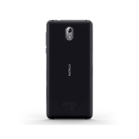 A refurbished Nokia 3.1 16GB Black Unlocked Smartphone (AU STOCK | Wty) is shown from the back with a single rear camera, flash, and centered Nokia logo against a plain white background, highlighting its simple design.