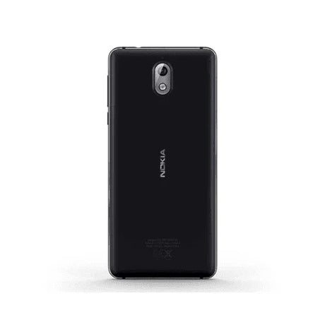 A refurbished Nokia 3.1 16GB Black Unlocked Smartphone (AU STOCK | Wty) is shown from the back with a single rear camera, flash, and centered Nokia logo against a plain white background, highlighting its simple design.