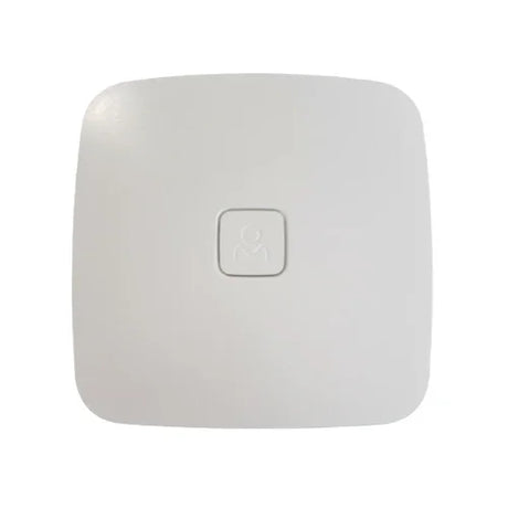 The Open Mesh A62 Tri-Band WiFi Access Point 802.11ac | Wty, a certified refurbished device by Open Mesh, is a white, square unit with rounded corners and a small raised central square—ideal for reliable enterprise WiFi.
