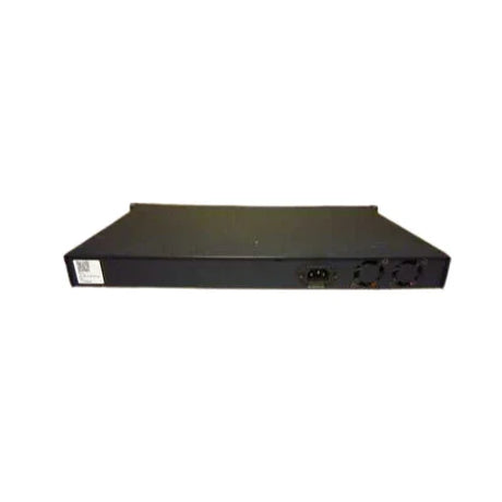 The Open Mesh OM S24V2 24-Port GbE PoE+ Cloud Managed Switch (370W) by Open Mesh is a black rectangular device with 24 gigabit ports, a power port, and rear cooling vents, shown against a white background.