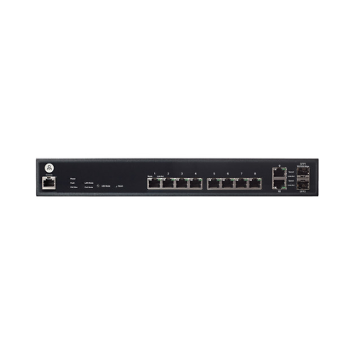 Front view of the Open Mesh OM S8, an 8-Port GbE PoE+ cloud-managed switch (150W, 1-year warranty), set against a white background.