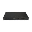 The Open Mesh S24v3 is a certified refurbished 24-port Gigabit PoE+ switch with SFP+ uplinks, indicator lights and buttons on the left front panel, in black. Brand: Open Mesh.