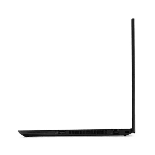 A slim, black refurbished Lenovo ThinkPad P15S G2 with a 15.6" touch display is shown side-on, open at 90°, highlighting its thin profile, left-side ports and vents. Features an Intel Core i7-1185G7, 32GB RAM, and a 512GB SSD.