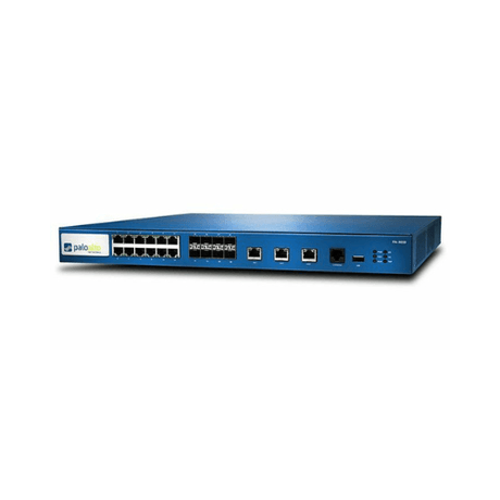 A refurbished Palo Alto Networks PA-3020 Enterprise Firewall by Palo Alto is shown on a white background, featuring various Ethernet and fiber ports for dependable, cost-effective network security.