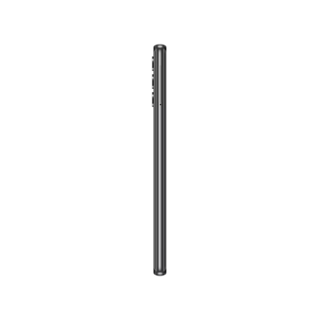 A slim, black Samsung Galaxy A32 SM-A326B 5G 128GB Unlocked Smartphone by Samsung is shown from the side, highlighting the buttons and slight camera bump, set against a white background.