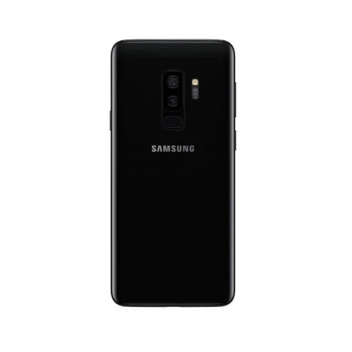 A Samsung Galaxy S9+ 64GB Midnight Black Unlocked Smartphone by Samsung, shown from the back with dual rear cameras, a fingerprint sensor, and Samsung logo—perfect for those seeking Galaxy S9+ parts or replacements.