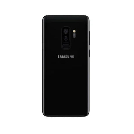 A Samsung Galaxy S9+ 64GB Midnight Black Unlocked Smartphone by Samsung, shown from the back with dual rear cameras, a fingerprint sensor, and Samsung logo—perfect for those seeking Galaxy S9+ parts or replacements.