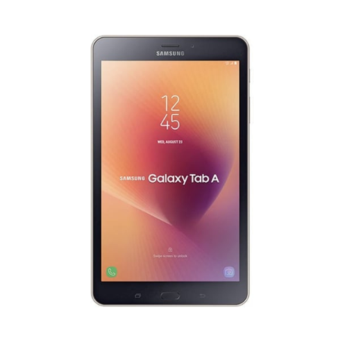 A front view of a Samsung Galaxy Tab A 8.0 (2017) SM-T385 16GB Tablet | PARTS ONLY by Samsung, displaying the home screen with a black background. Ideal for showcasing SM-T385 replacement or Tab A 8.0 parts; time on screen is 12:45.
