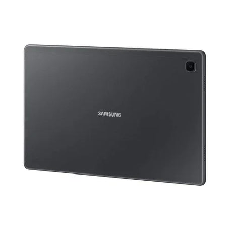 The Samsung Galaxy Tab A7 SM-T505 32GB Tablet in black features a single rear camera in the top left corner, a centered Samsung logo on the back panel, and offers LTE connectivity for seamless browsing.