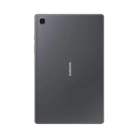 A black Samsung Galaxy Tab A7 SM-T505 32GB tablet is shown from the back, featuring a single rear camera in the top left and a centered Samsung logo, with LTE connectivity for smooth browsing.