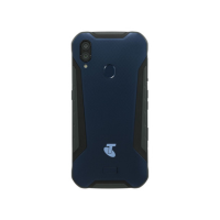 The ZTE T86 Telstra Tough Max 3, a rugged dark blue IP68 waterproof smartphone with black edges, rear camera, fingerprint sensor, and white Telstra logo on the back, displayed against a plain white background.