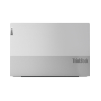 A closed silver Lenovo ThinkBook 14 G4 i5 1235U business laptop is shown from above, displaying its two-tone lid with the Lenovo logo at the top left and the ThinkBook logo at the bottom right.