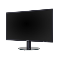 The ViewSonic VA2719-2K is a 27" WQHD IPS monitor (2560x1440, 5ms, HDMI, DP) shown without a stand. Viewed from a slight left angle, it has a black frame and the screen is off with a blank display. Certified refurbished.