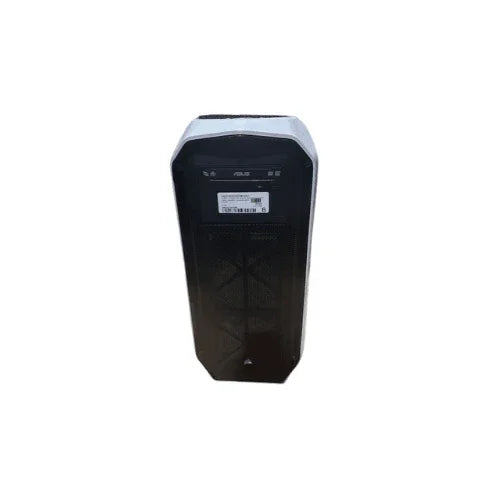 A refurbished black ASUS Tower i7 5930K 3.5GHz with 32GB RAM, dual 4TB drives, and P1000 graphics is shown against a white background. Features include a mesh front panel, power button, USB ports, and an X99-DELUXE motherboard. No OS included.