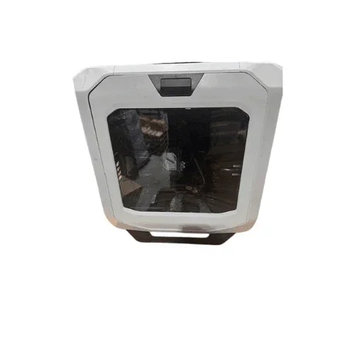 A white and black ASUS Tower i7 5930K Desktop with a transparent side panel, shown from above displaying its internal components, detailed ventilation, and X99-DELUXE motherboard.