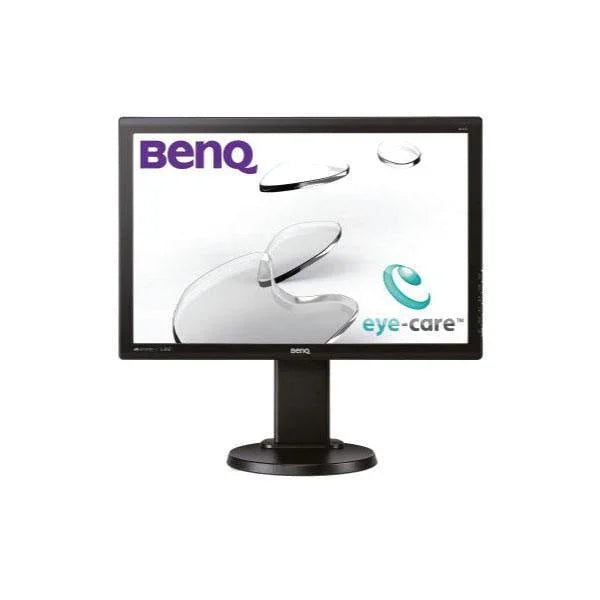 A certified refurbished BENQ BL2211 22 16:10 LCD Monitor (1680x1050, DVI/VGA, 5ms, NO STAND) displays the BenQ logo and “eye-care™” with a teal icon on screen, set against a plain white background.