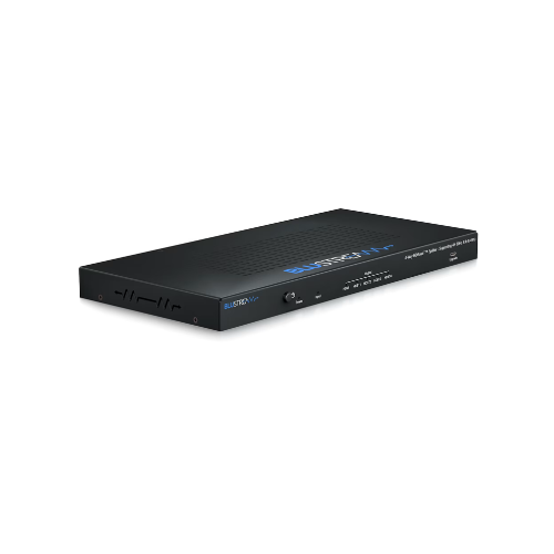 The Blustream HSP14CS by Bluestream is a slim, black 4K HDR HDMI splitter with multiple front ports, indicator lights, and ventilation holes—ideal for professional AV installations.