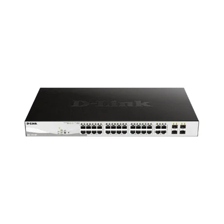 A D-Link DGS-1210-52 Unmanaged Gigabit PoE Switch with 52 ports is shown on a white background, featuring indicator lights and the D-Link logo. Available as Certified Refurbished.