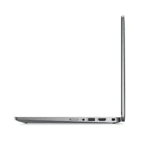 A slim, silver Dell Latitude 5330 i5 business laptop is shown from the left with its screen open, revealing USB ports, an HDMI port, and a card slot against a white background.