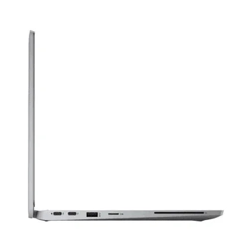 The Dell Latitude 5320 i5 1145G7 business laptop, shown partially open from the left, reveals HDMI, USB, SD card slot, and Ethernet ports on its slim chassis, set against a white background.