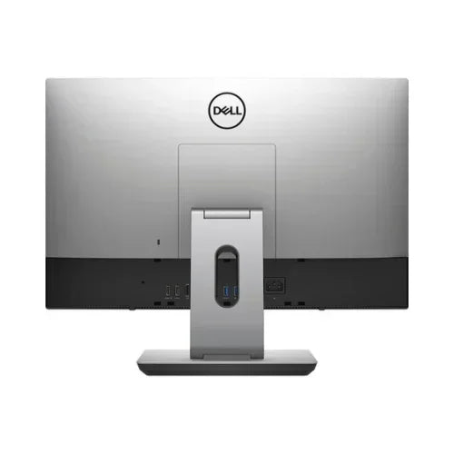 Rear view of a Dell Refurbished OptiPlex 7480 AIO i5 10500, 8GB RAM, 256GB SSD, and 23 display on stand—showing ports and Dell logo—ideal as a certified refurbished desktop with Windows 11 Pro.