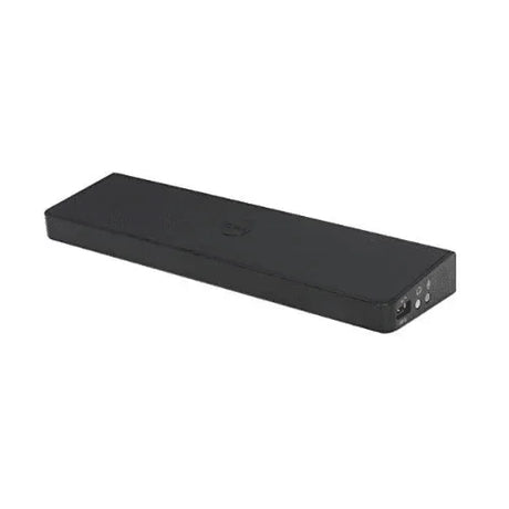 The Dell D3000 SuperSpeed USB 3.0 HDMI DVI Dock, refurbished in black with visible Dell logo, offers multiple ports and supports dual 1080P HD video outputs. Includes adapter; ideal for connecting laptops or devices.