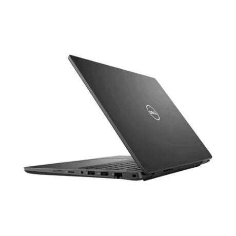 A refurbished black Dell Latitude 3420 with Intel i5-1135G7, 32GB RAM, 512GB SSD, and a 14" display is partially open from the back left corner, showing side ports and the Dell logo—ideal for productivity.