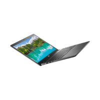 A slim, black Dell Latitude 3510 i5 laptop is partially open, showcasing a vibrant landscape with trees, mountains, and a lake on its 15.6" screen.