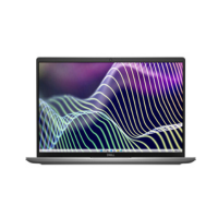 A certified refurbished Dell Latitude 7440 with Intel Core i7-1335U, 16GB RAM, 256GB SSD, and a 14" display is shown open from the front, featuring a black keyboard and a screen of colorful wavy lines on a dark background.