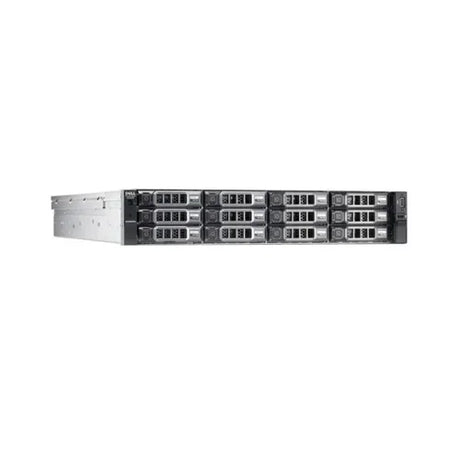 A front view of a certified refurbished DELL PowerVault NX3200 E5-2630 16GB server with 12x6TB and 2x300GB drives, multiple hard drive bays, and status lights, ideal for data storage or enterprise use, isolated on a white background.