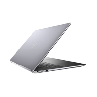 A Dell Precision 5550 i7 mobile workstation in silver, partially open and viewed from the back-left, displays the logo on the lid along with part of the keyboard and 15.6" screen.