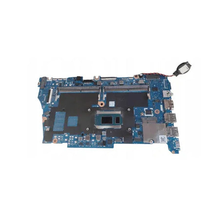 An HP EliteBook 640 G9 i7 1255U motherboard (HP N07912-601, refurbished, 3-month warranty) features various components, slots, and connectors, ports along the right edge, and a small cooling fan wired to the upper right.