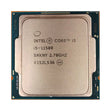 A close-up of the Intel 11th Gen i5 11500 Hex Core 2.7GHz FCLGA1200 CPU shows technical markings and codes on its square metallic chip, bordered by a green circuit board, highlighting the Intel brand.