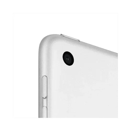 Close-up of the upper corner of an Apple iPad 8th Gen 10.2 32GB Silver WIFI + Cellular (AU STOCK | Wty), highlighting the rear camera, volume buttons, and side button against a white background.