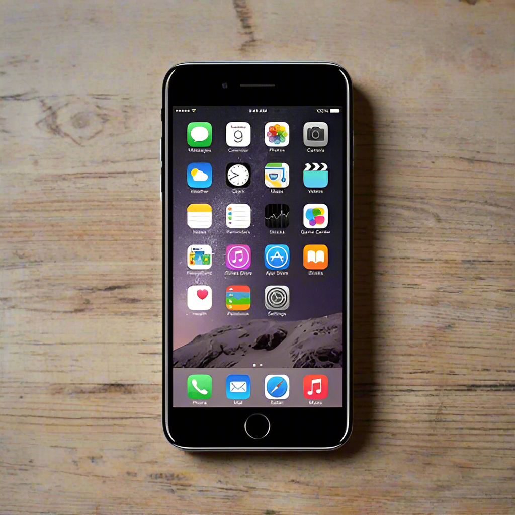 A certified refurbished Apple iPhone 7 32GB Black Unlocked Smartphone (AU STOCK | Wty) sits on a light wooden surface, displaying the default home screen with apps like Messages, Calendar, and Photos—delivering unbeatable value.