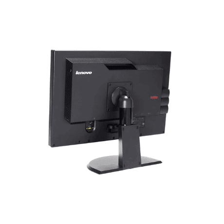 A refurbished black Lenovo ThinkVision LT2452P 24" IPS 1920x1200 monitor is shown from the back, highlighting its ports and ventilation on a white background. This model delivers vibrant visuals and comes without a stand.