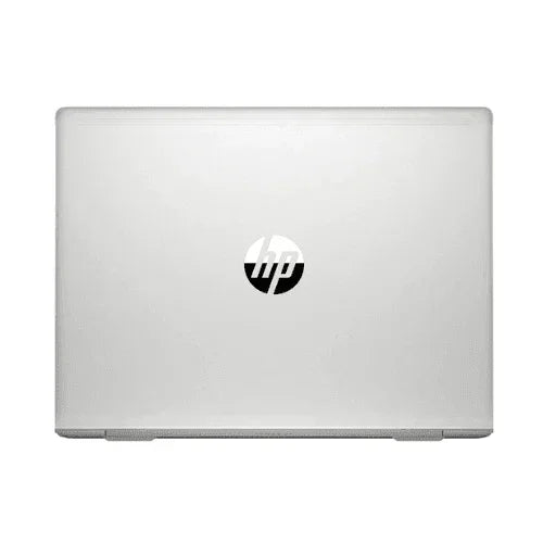 Closed silver HP ProBook 430 G7 i5 10210U 8GB 256GB SSD (13.3") W11P Laptop, refurbished with warranty, seen from above with HP logo centered on the lid. Perfect for business and remote work, set against a plain white background.