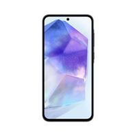 The Samsung Galaxy A55 5G SM-A556E Black features a spacious 6.6" edge-to-edge display, slim bezels, a centered front camera cutout, and an eye-catching blue and purple geometric wallpaper.
