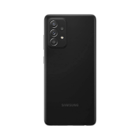 The Samsung Galaxy A52 G4 SM-A52F 128GB Unlocked Smartphone by Samsung features a sleek black back, four rear cameras, LED flash, and logo. Certified refurbished, it offers premium design and a Super AMOLED display for vivid visuals.